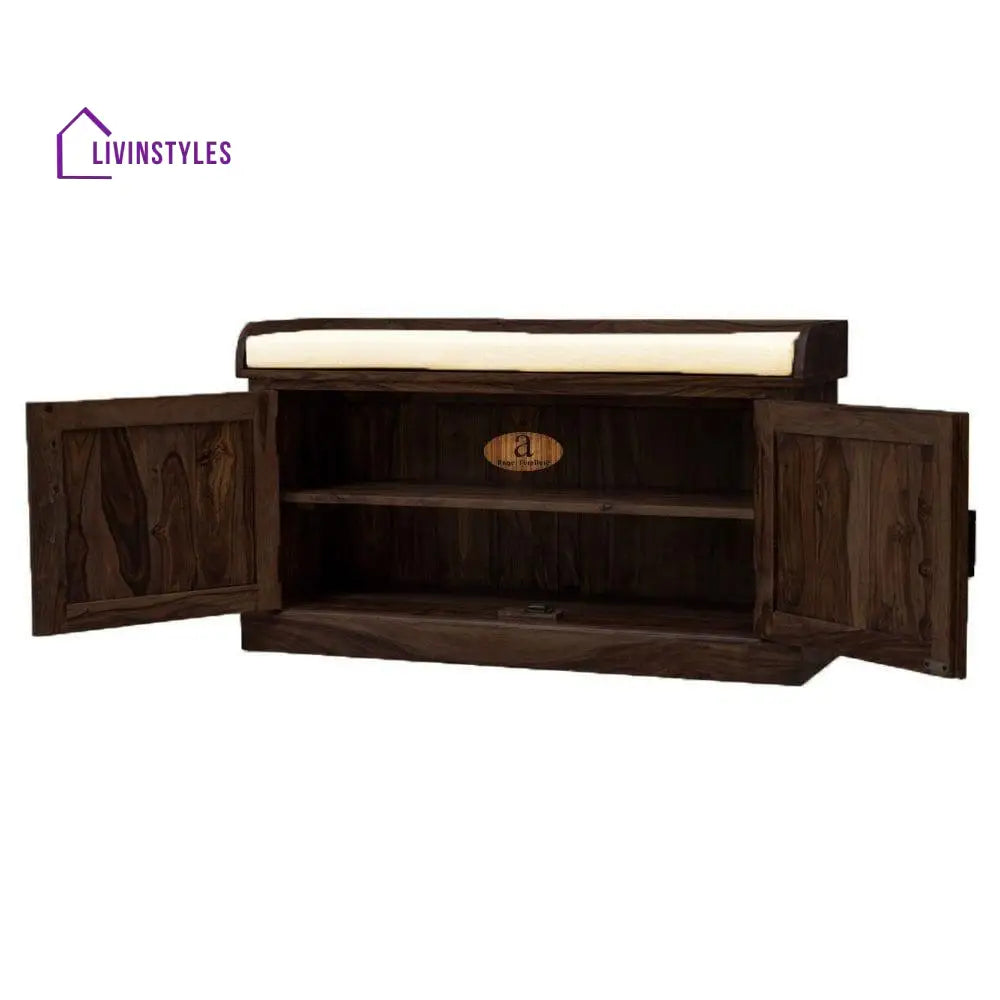 Sheesham Wood Hallway Storage Shoerack In Walnut Finish