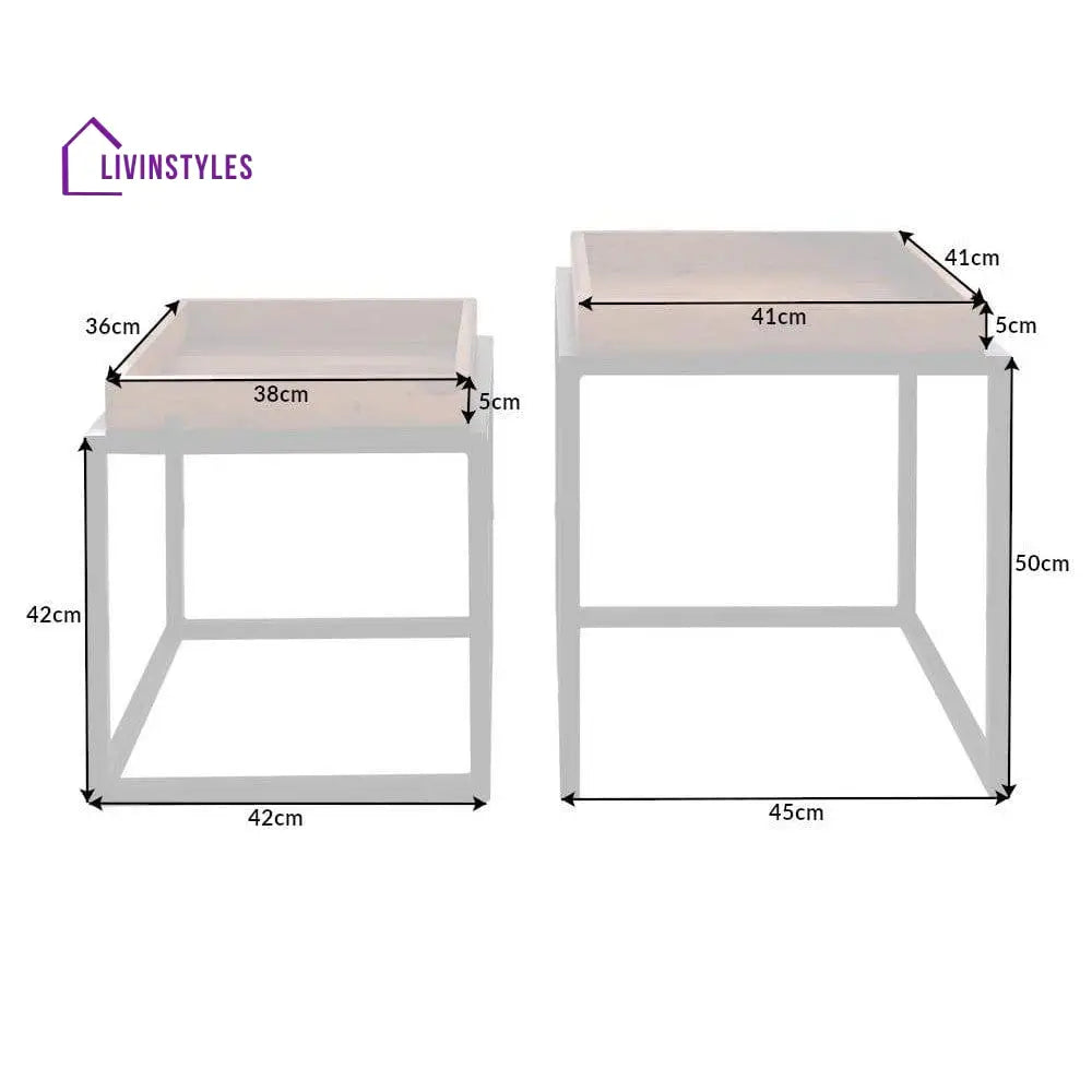 Sheesham Wood Nested Table With Metal Stand In Honey Finish