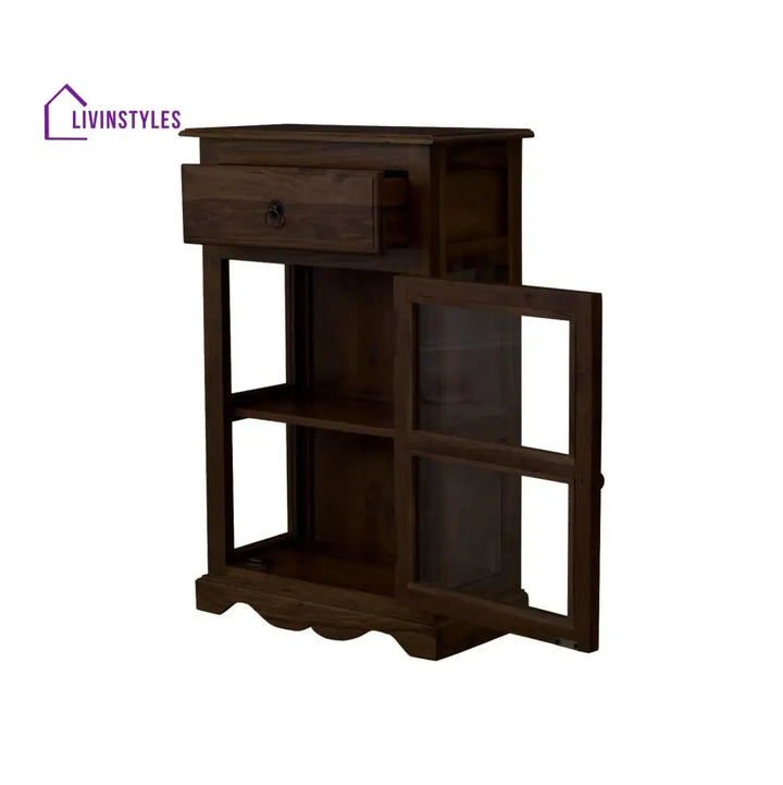 Sheesham Wood One Drawer Crockery Cabinet Small In Walnut Finish