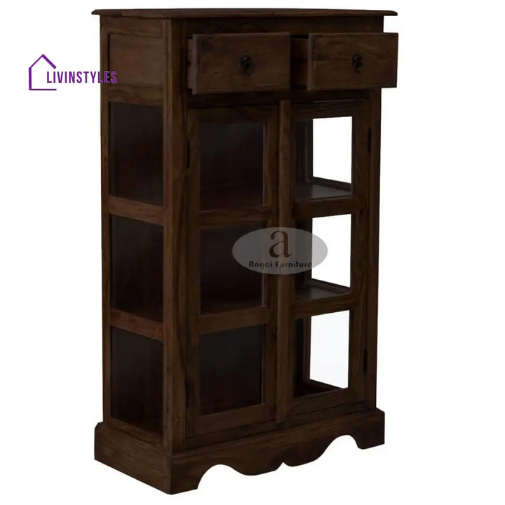 Sheesham Wood One Drawer Crockery Cabinet Small In Walnut Finish