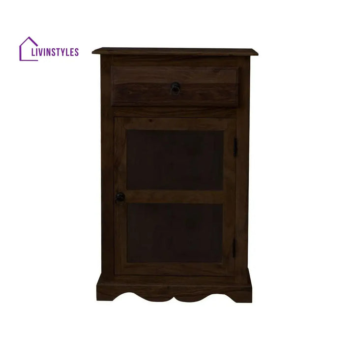 Sheesham Wood One Drawer Crockery Cabinet Small In Walnut Finish