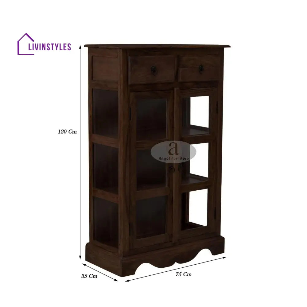 Sheesham Wood One Drawer Crockery Cabinet Small In Walnut Finish