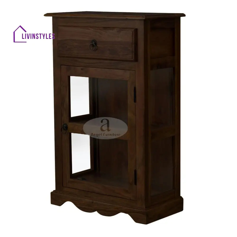 Sheesham Wood One Drawer Crockery Cabinet Small In Walnut Finish