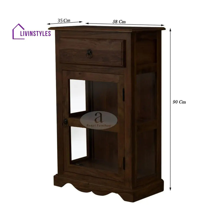 Sheesham Wood One Drawer Crockery Cabinet Small In Walnut Finish