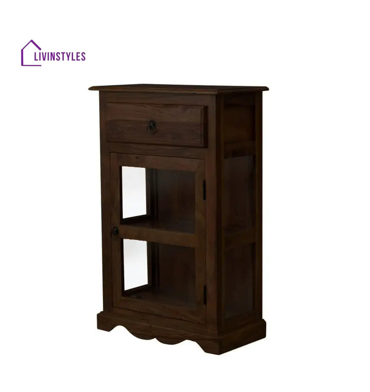 Sheesham Wood One Drawer Crockery Cabinet Small In Walnut Finish