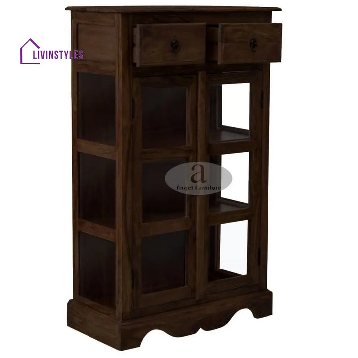 Sheesham Wood One Drawer Crockery Cabinet Small In Walnut Finish