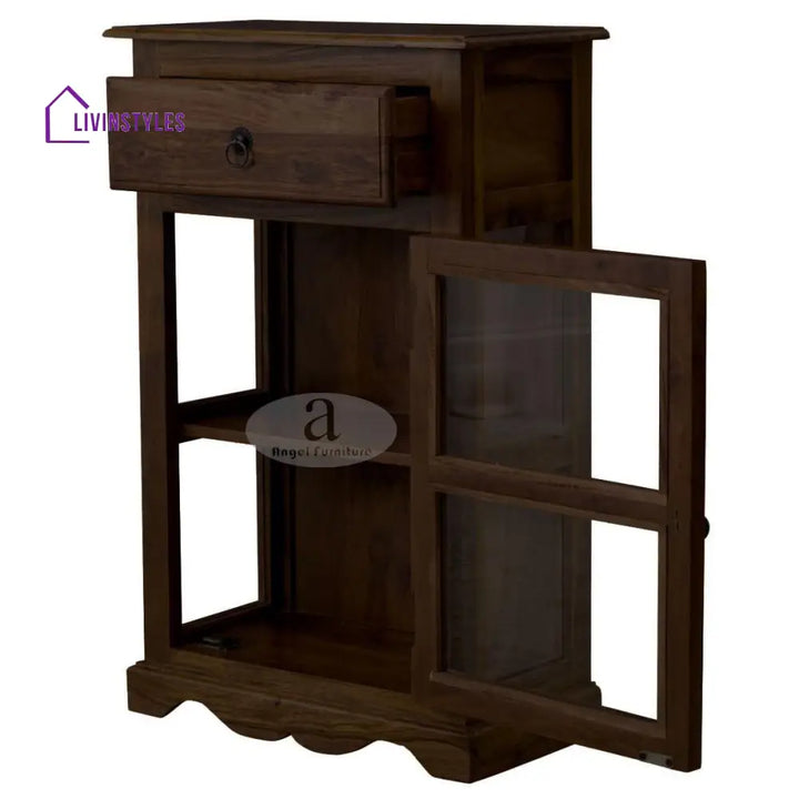 Sheesham Wood One Drawer Crockery Cabinet Small In Walnut Finish