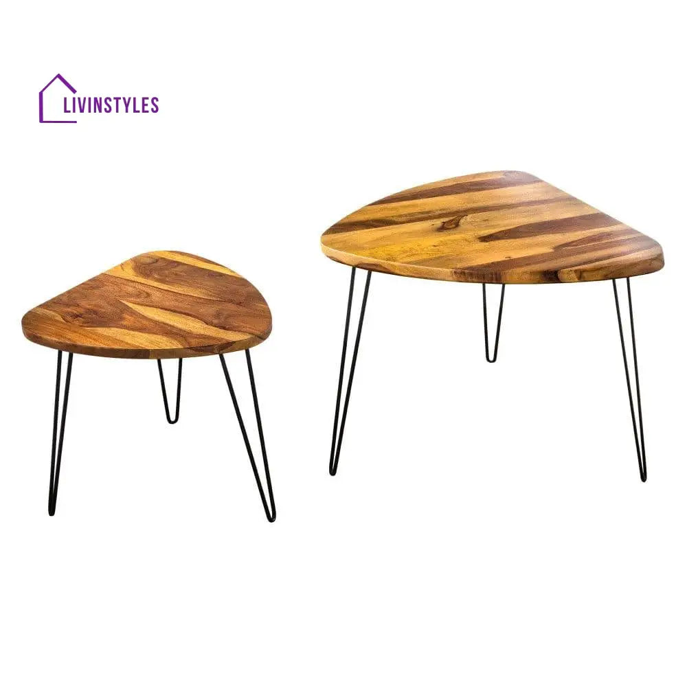 Sheesham Wood Oval Shape Nested Coffee Table With Hairpin Legs In Honey Finish