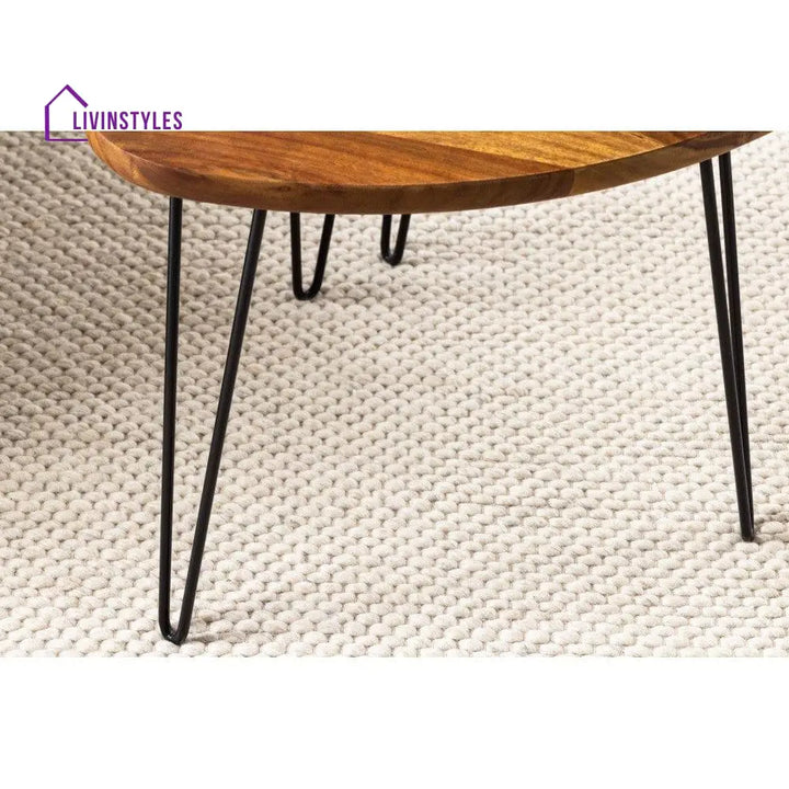 Sheesham Wood Oval Shape Nested Coffee Table With Hairpin Legs In Honey Finish