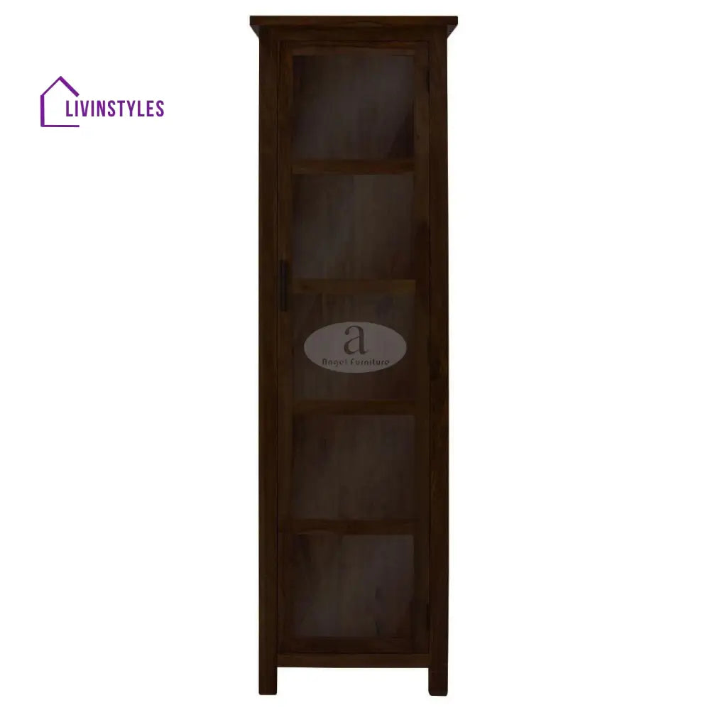 Sheesham Wood Single Door Crockery Cabinet Tall In Walnut Finish