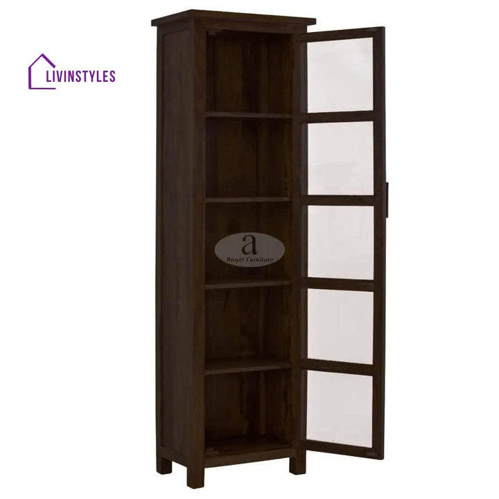 Sheesham Wood Single Door Crockery Cabinet Tall In Walnut Finish