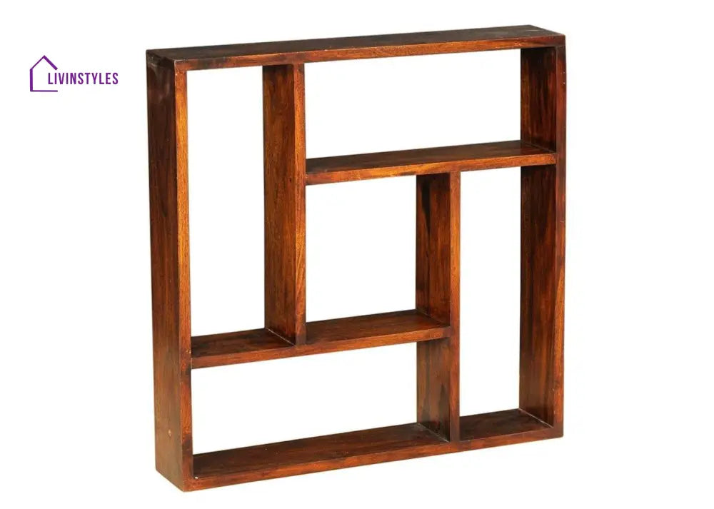 Sheesham Wood Square Storage Wallshelf In Honey Finish Wall Shelves