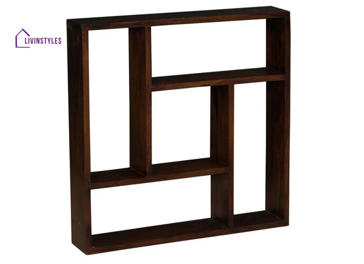 Sheesham Wood Square Storage Wallshelf In Walnut Finish