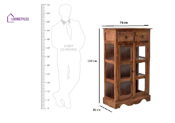 Sheesham Wood Two Drawer Crockery Cabinet Medium In Honey Finish