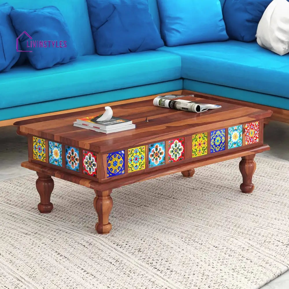 Shelly Solid Wood Coffee Table With Tiles