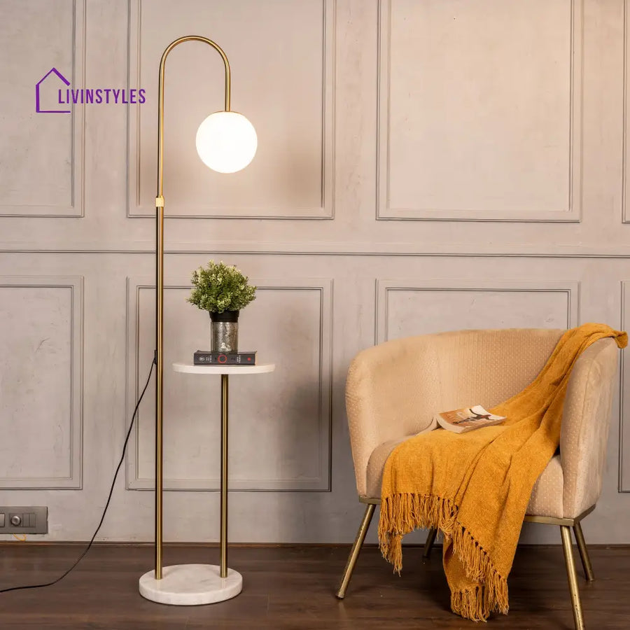Shiva Marble Floor Lamp In Gold Colour Lamps