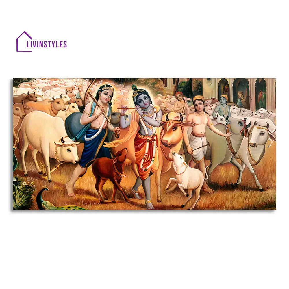 Shree Krishna With Balram Canvas Wall Painting