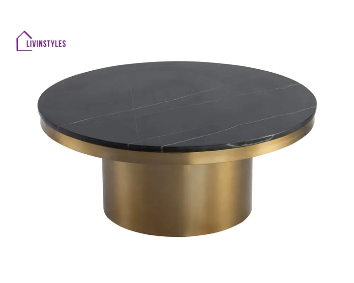 Shreya Round Coffee Table - Black Marble Living