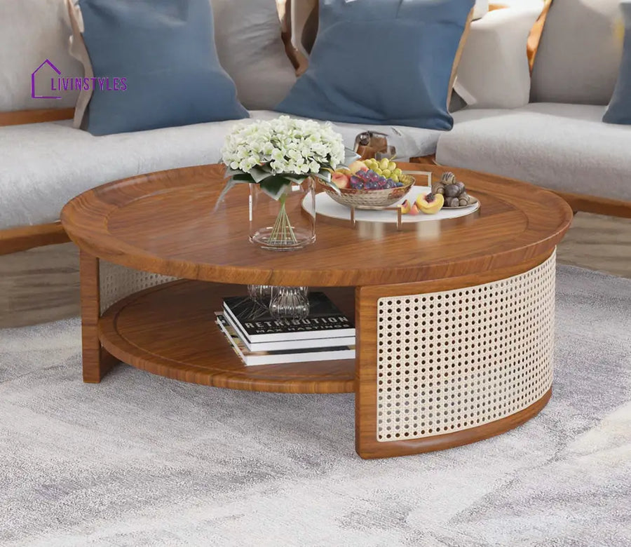 Shruti Solid Wood Acacia Cane Coffee Table (Honey Finish)