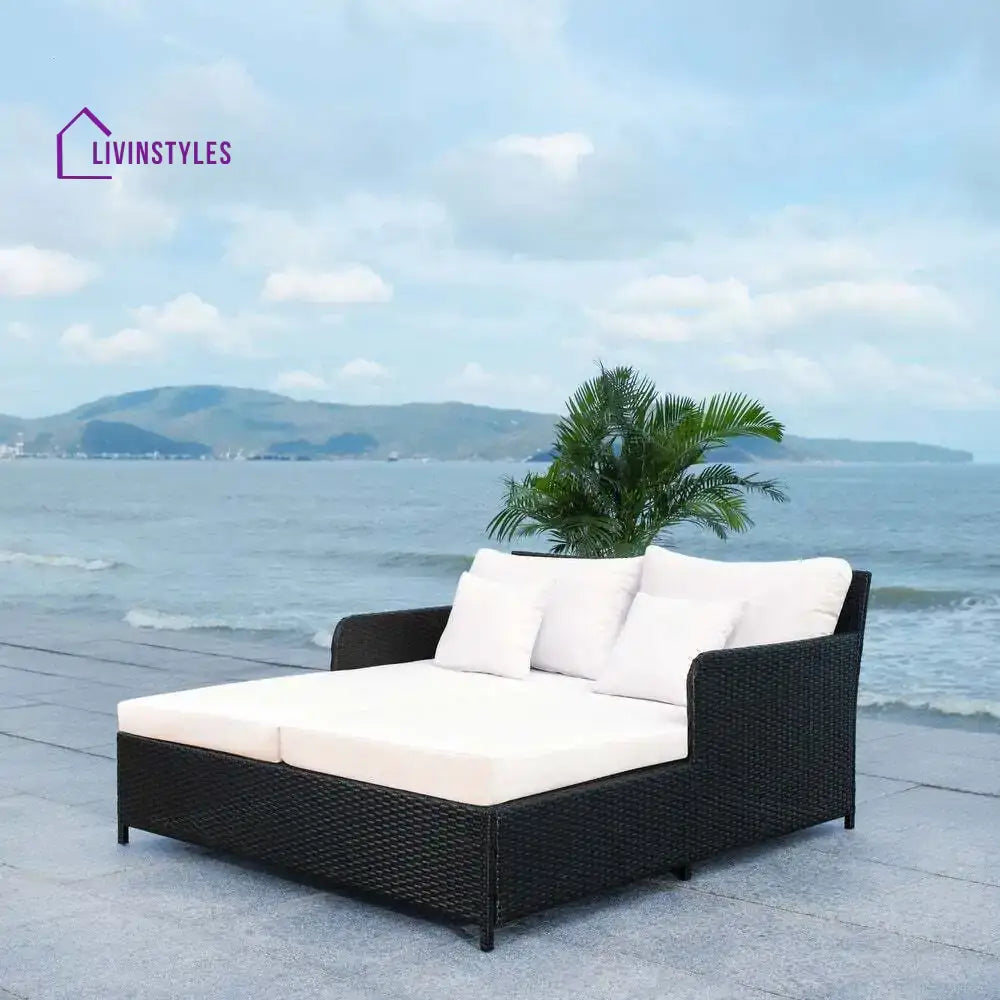 Siddharth Rattan Daybed Patio Loveseat Sofa Set (Dark Brown & White)