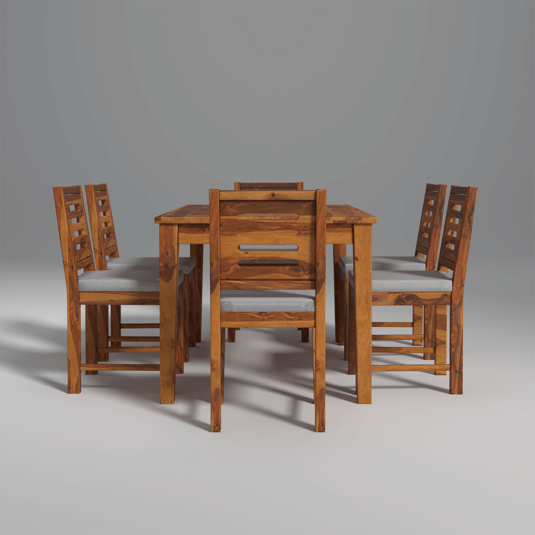 Alena Sheesham Wood Dining Table Set (6 seater) In Light Honey