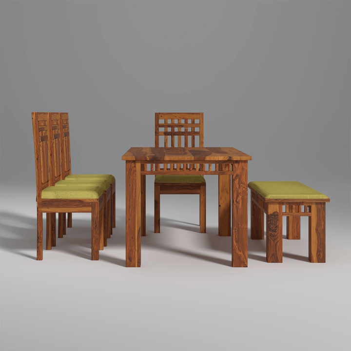 Falguni Sheesham Wood Dining Table Set (6 seater) In Light Honey