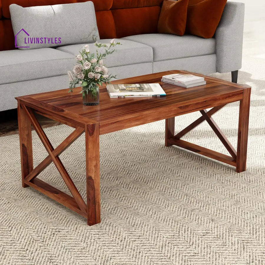 Sikha Sheesham Wood Cross Legs Coffee Table For Living Room