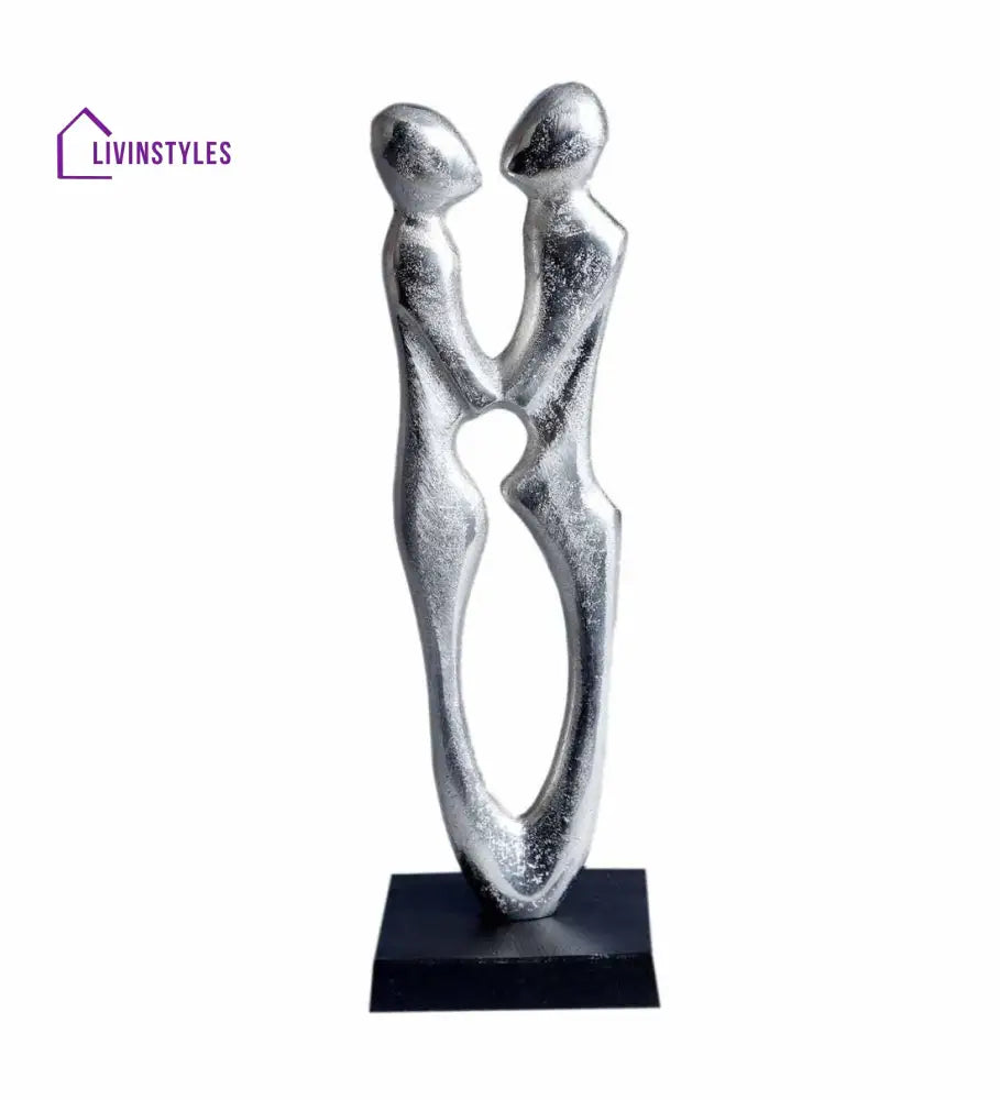 Silver Couple Abstract Figurine Statue In Raw Finish