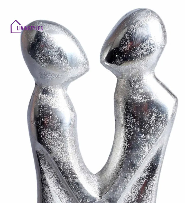 Silver Couple Abstract Figurine Statue In Raw Finish