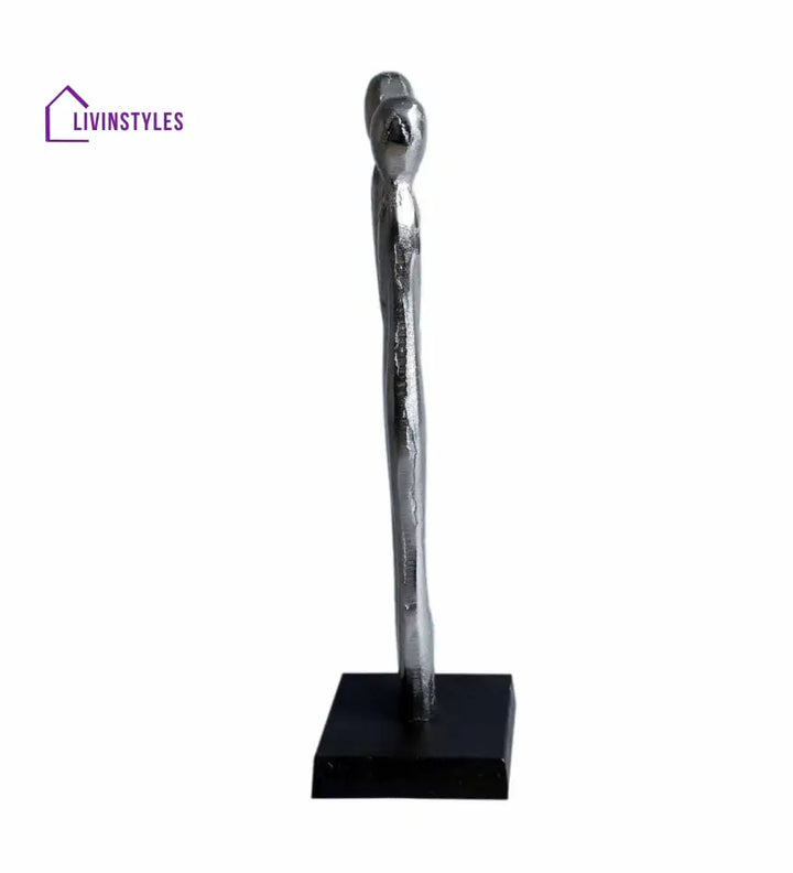 Silver Couple Abstract Figurine Statue In Raw Finish