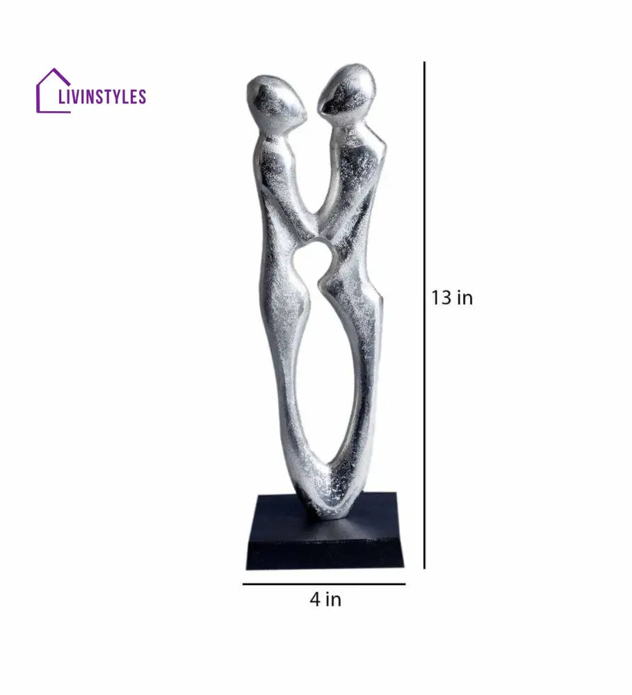 Silver Couple Abstract Figurine Statue In Raw Finish