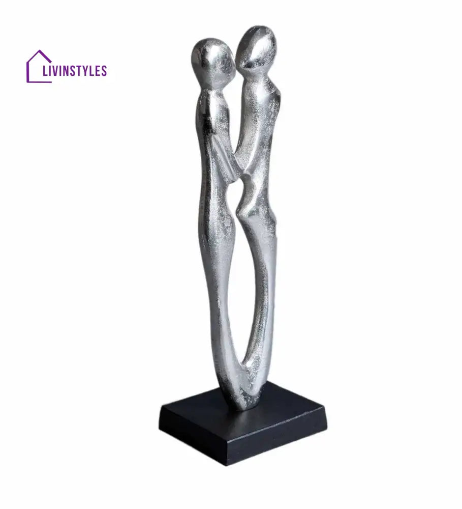 Silver Couple Abstract Figurine Statue In Raw Finish