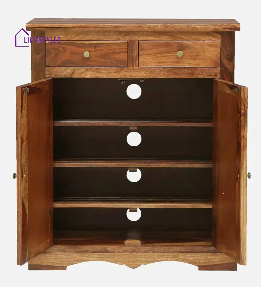 Siramika Sheesham Wood Shoe Cabinet In Rustic Teak Finish