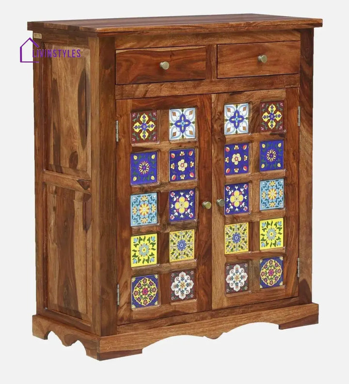 Siramika Sheesham Wood Shoe Cabinet In Rustic Teak Finish