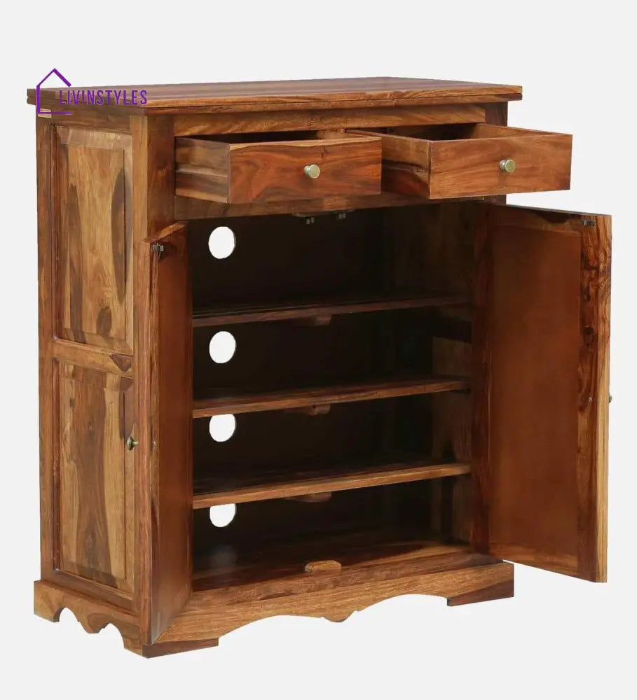 Siramika Sheesham Wood Shoe Cabinet In Rustic Teak Finish