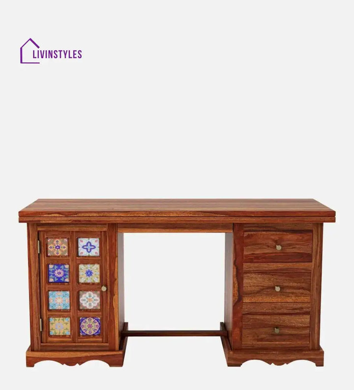 Siramika Sheesham Wood Writing Table In Honey Oak Finish