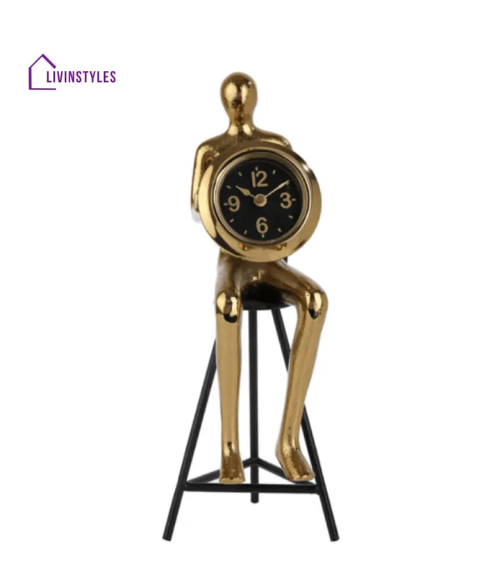 Sitting Man Clock In Gold