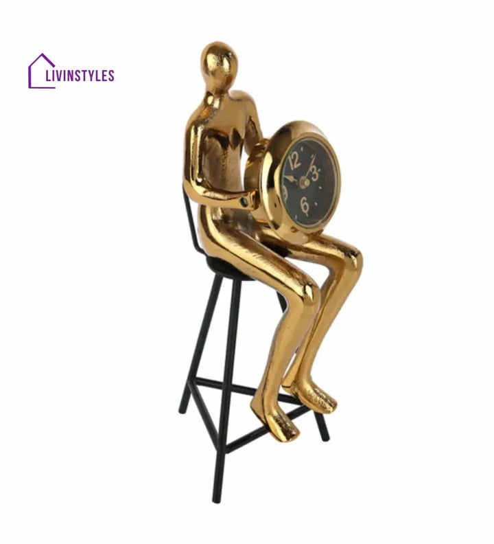 Sitting Man Clock In Gold