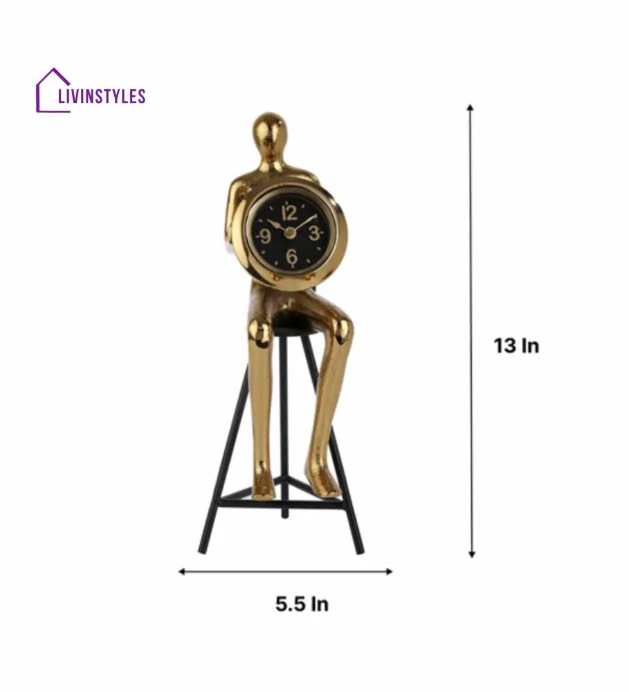 Sitting Man Clock In Gold