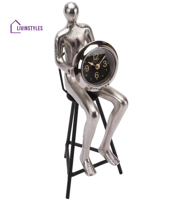 Sitting Man Clock Silver