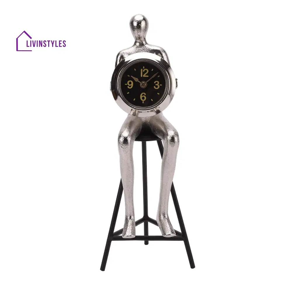 Sitting Man Clock Silver