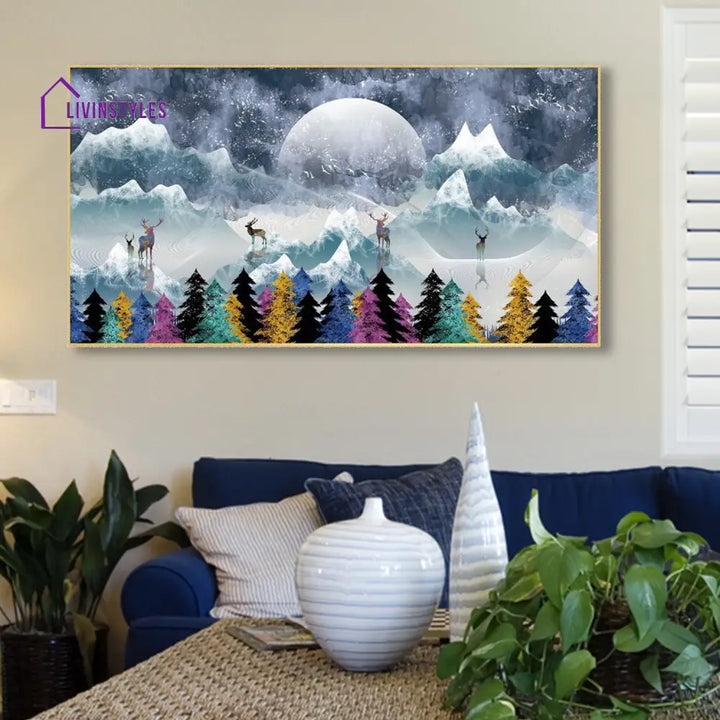 Skiing In Serene Snowy Mountains Wal Painting Wall