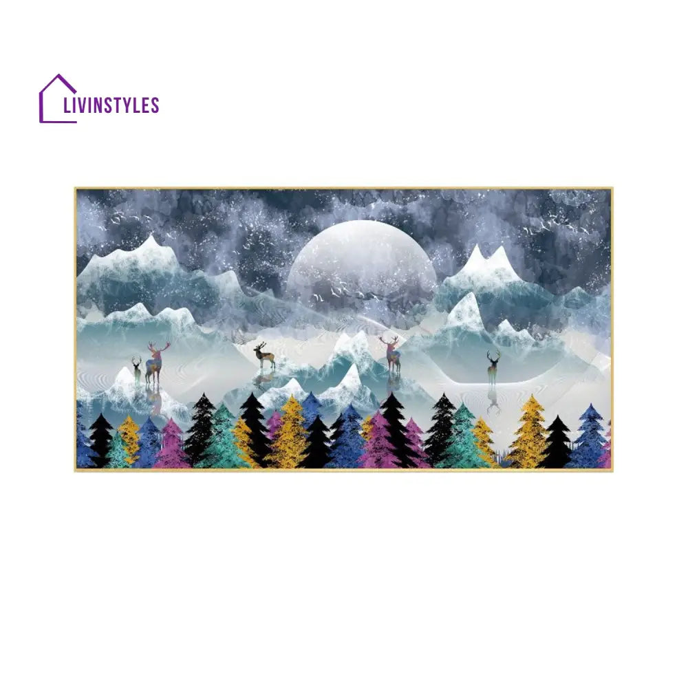 Skiing In Serene Snowy Mountains Wal Painting Wall