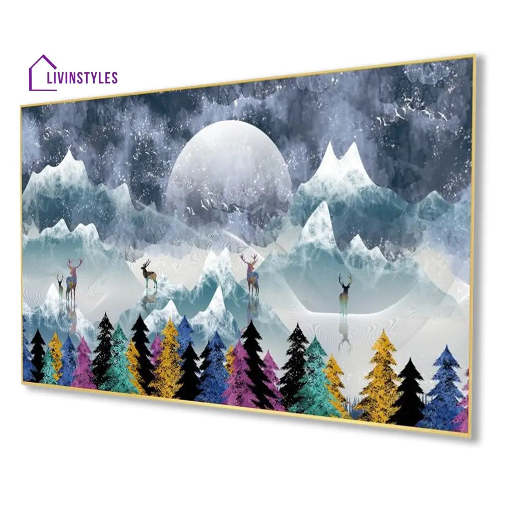 Skiing In Serene Snowy Mountains Wal Painting Wall