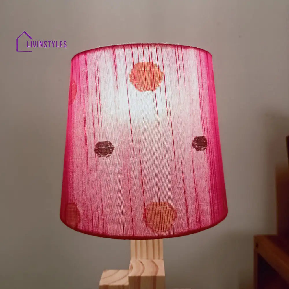 Skyline Beige Wooden Table Lamp With Red Printed Fabric Lampshade Lamps