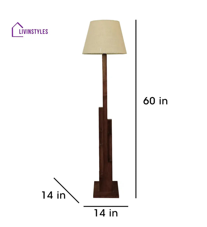 Skyline Wooden Floor Lamp With Brown Base And Beige Fabric Lampshade Lamps