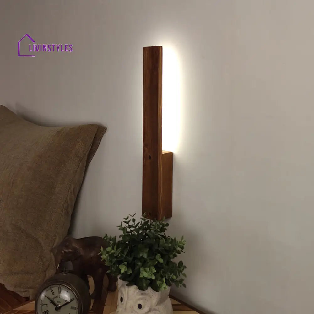 Slimline Brown Wooden Led Wall Light Lights