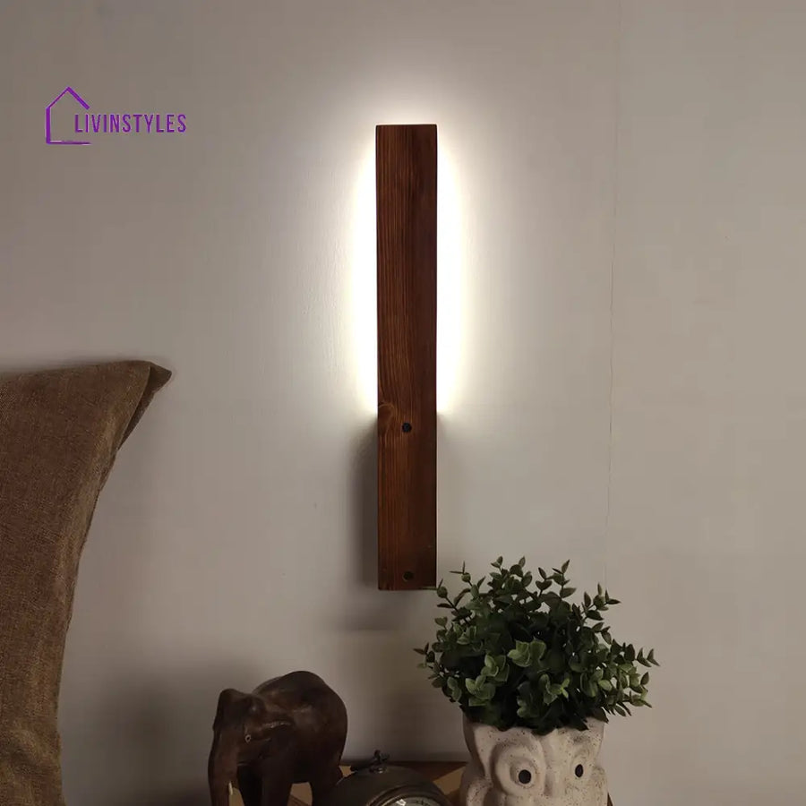 Slimline Brown Wooden Led Wall Light Lights