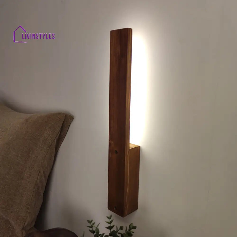 Slimline Brown Wooden Led Wall Light Lights