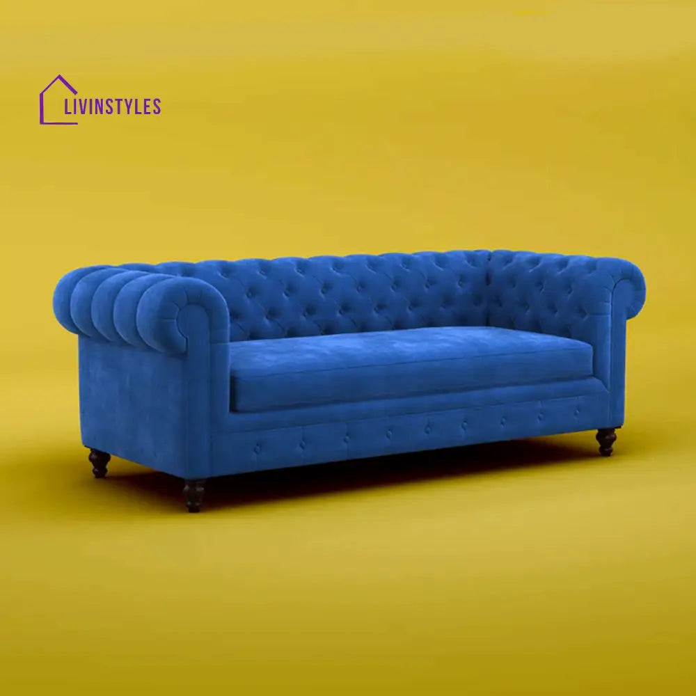 Smita Fabric 3 Seater Sofa (Velvet Royal Blue)